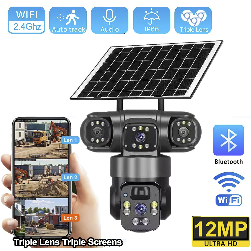 Outdoor Power Monitor - 4G Solar Camera Three Lens Three